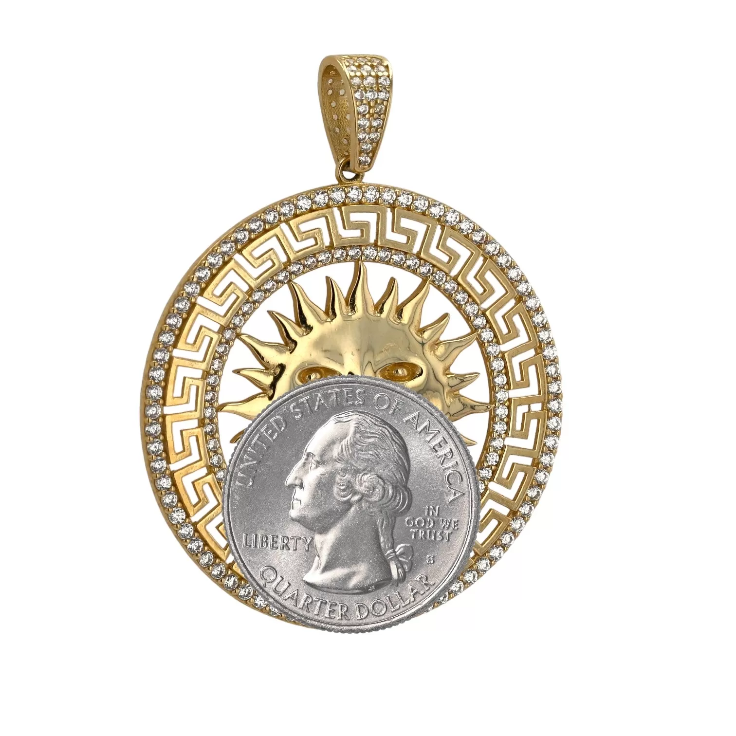 10K solid yellow gold big Sun Pendant