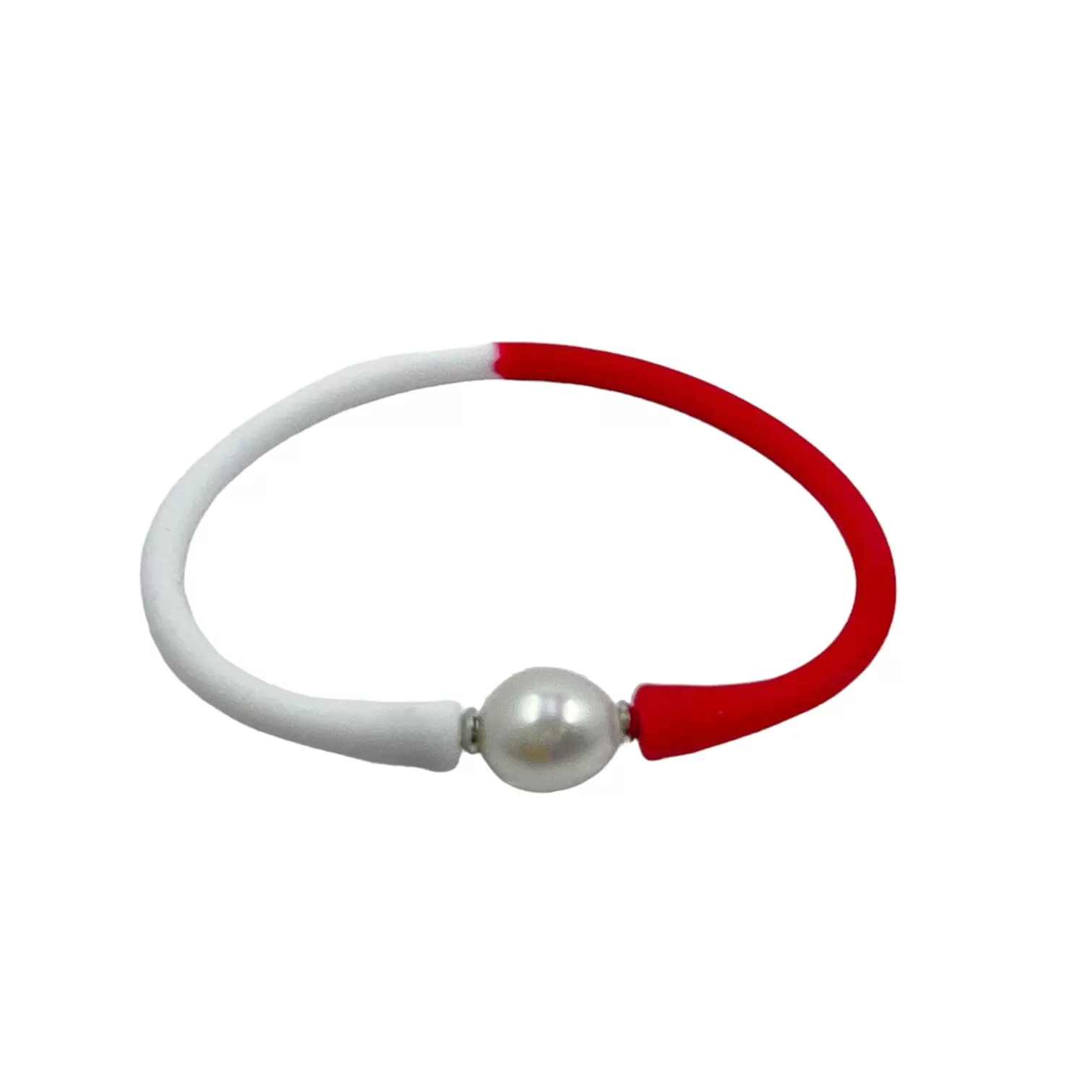 11mm Cultured White Pearl and Red Silicone Bracelet