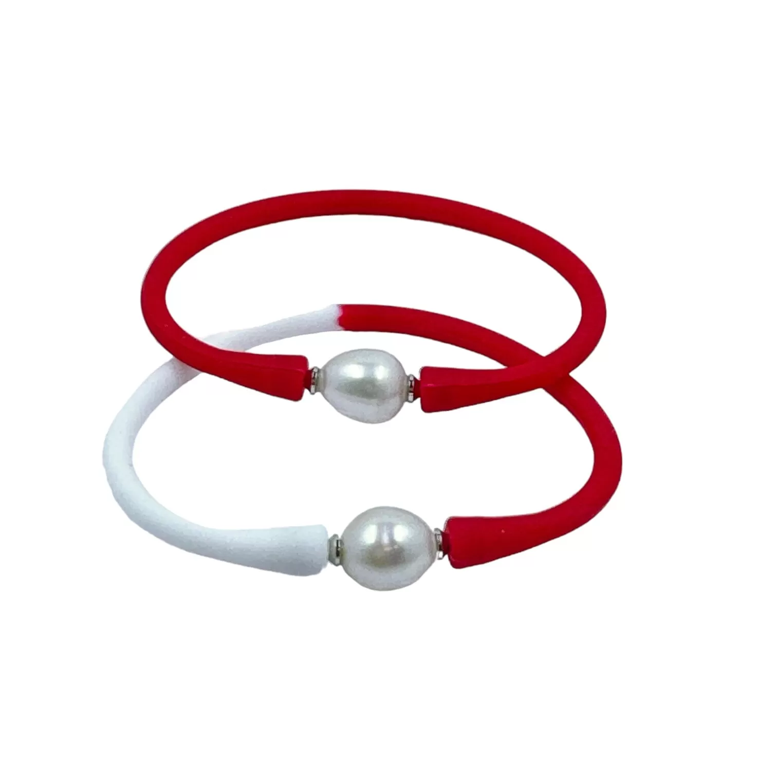 11mm Cultured White Pearl and Red Silicone Bracelet