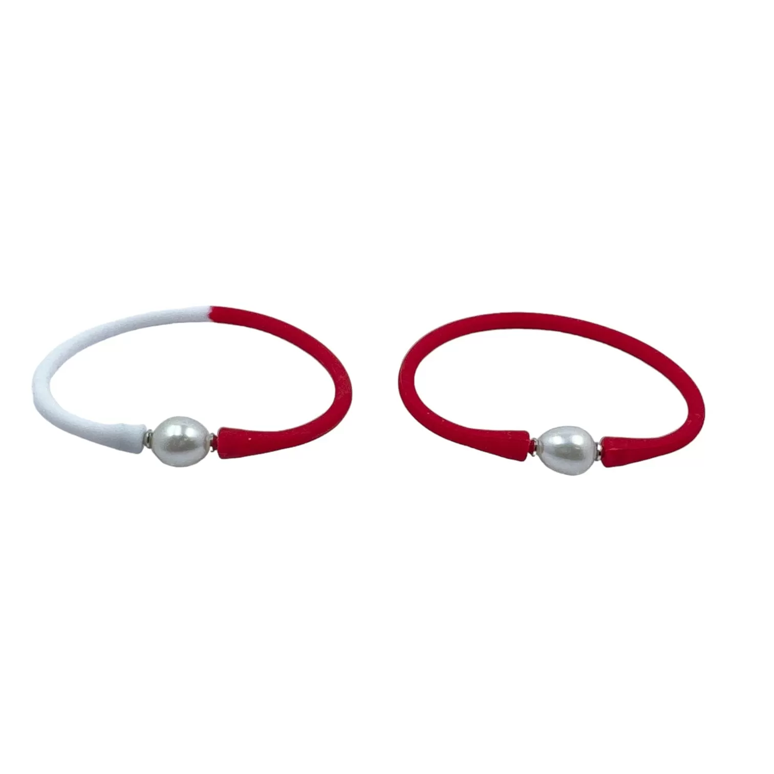 11mm Cultured White Pearl and Red Silicone Bracelet