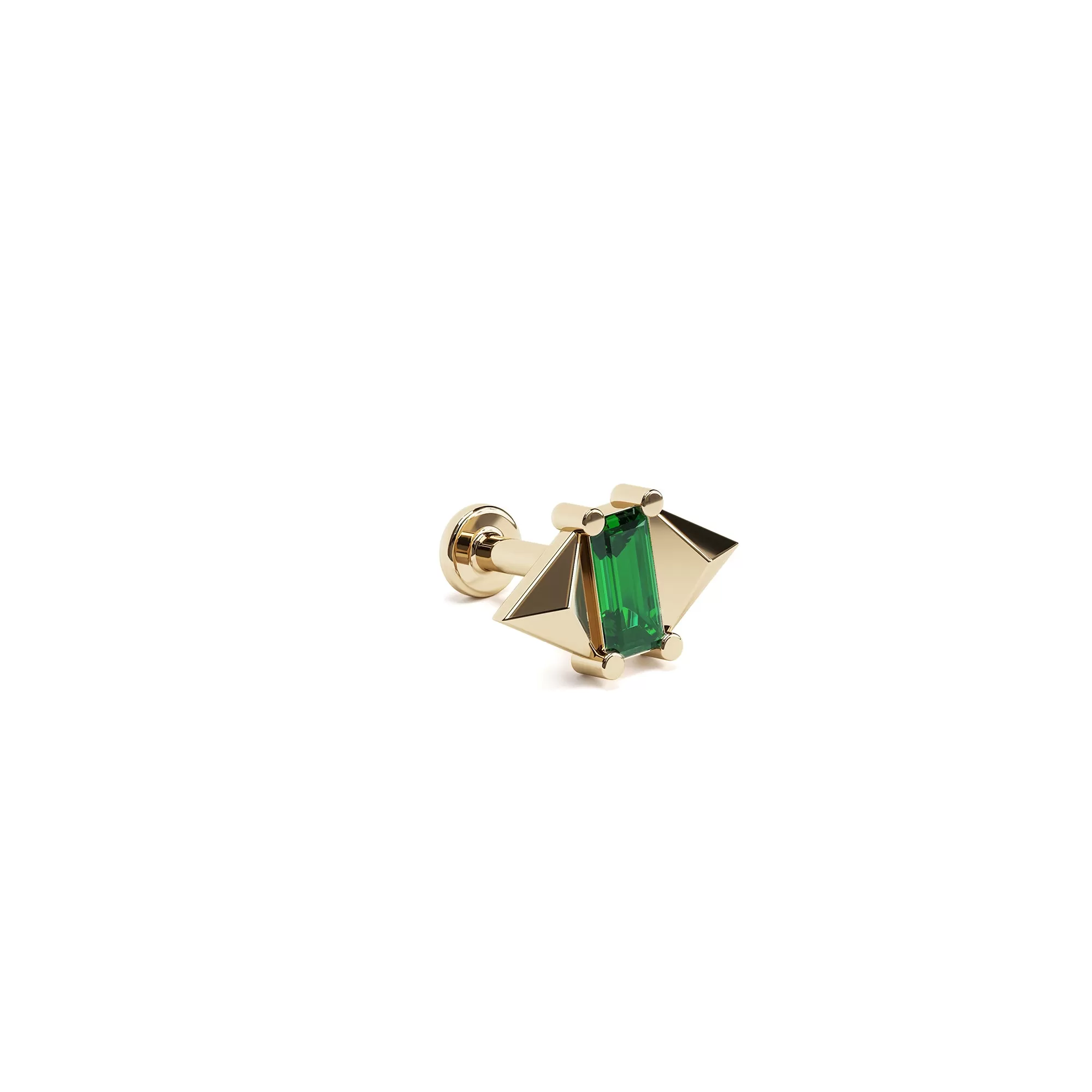 14K Gold Baguette Emerald Pyramid Stud