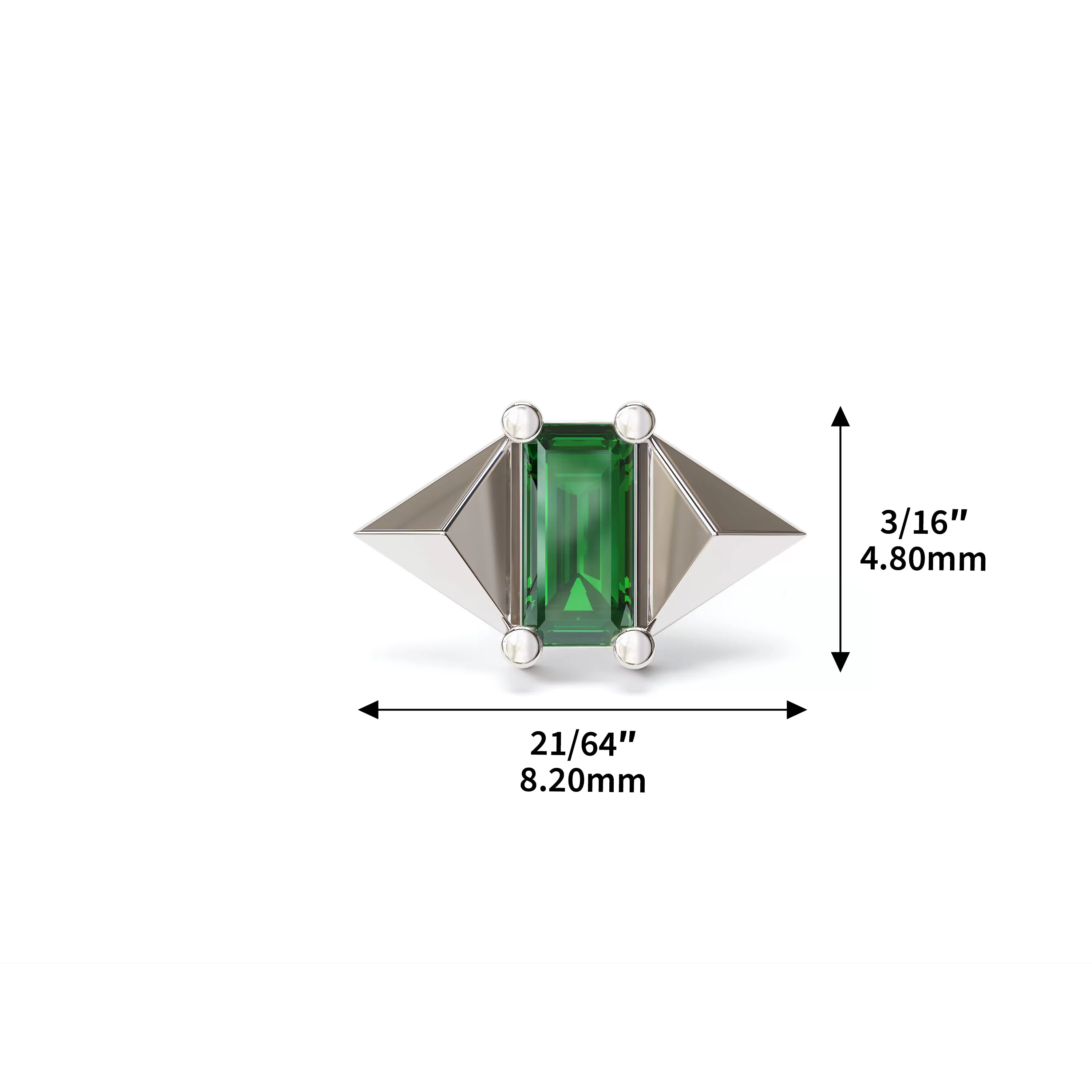 14K Gold Baguette Emerald Pyramid Stud