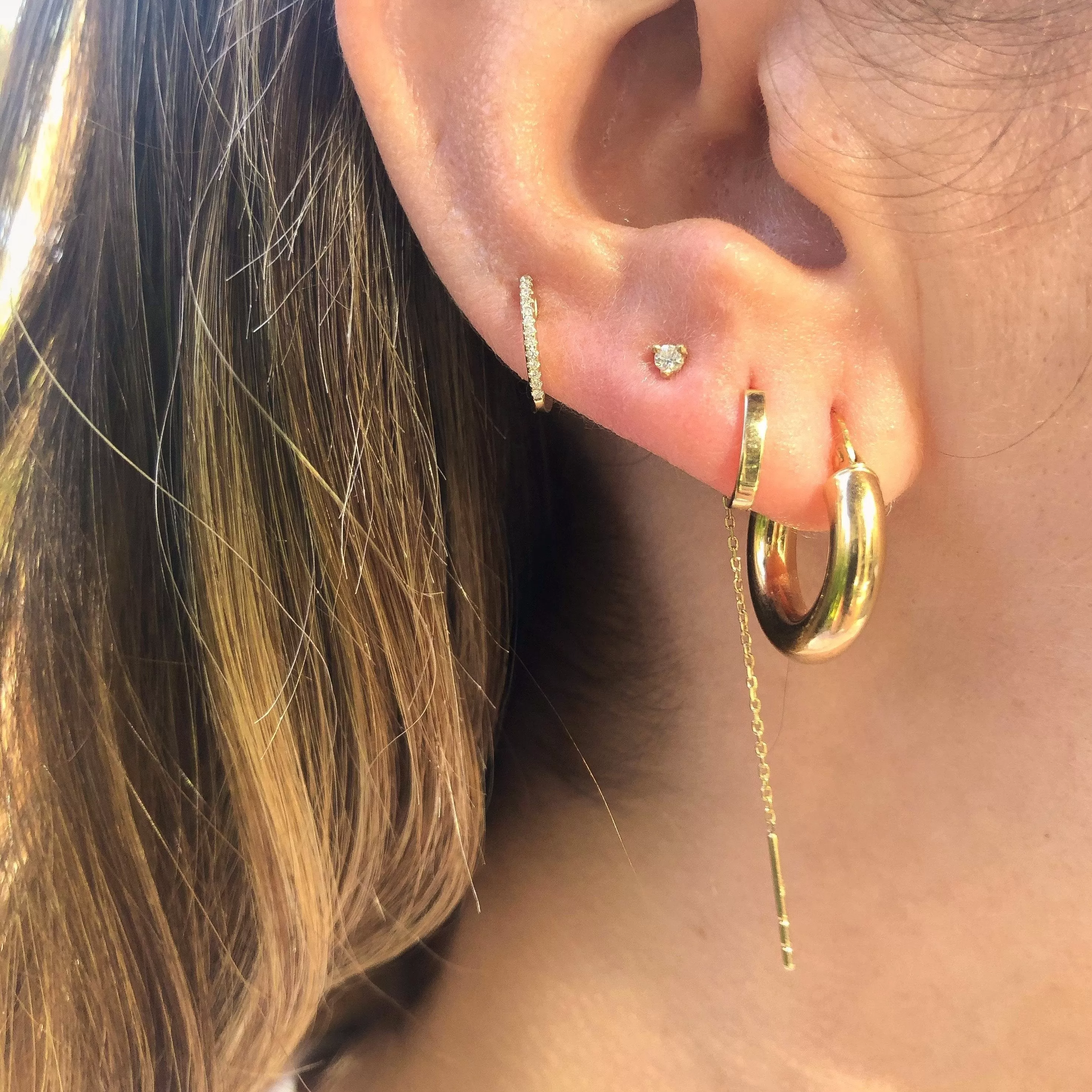 14K Gold Huggie Threader Earrings