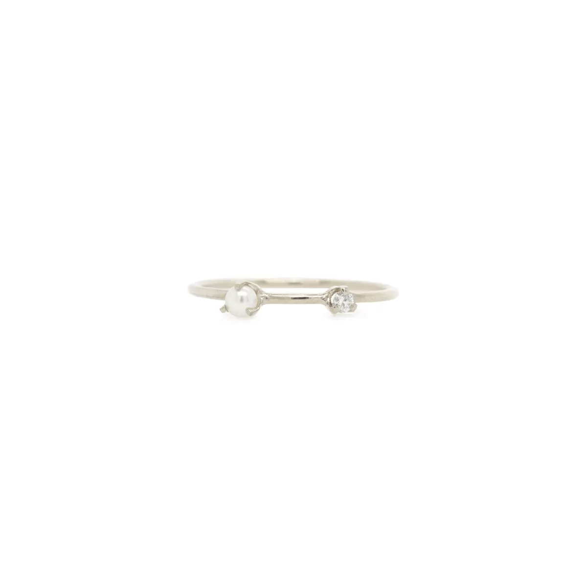 14k Tiny Pearl & Diamond Thin Band Ring