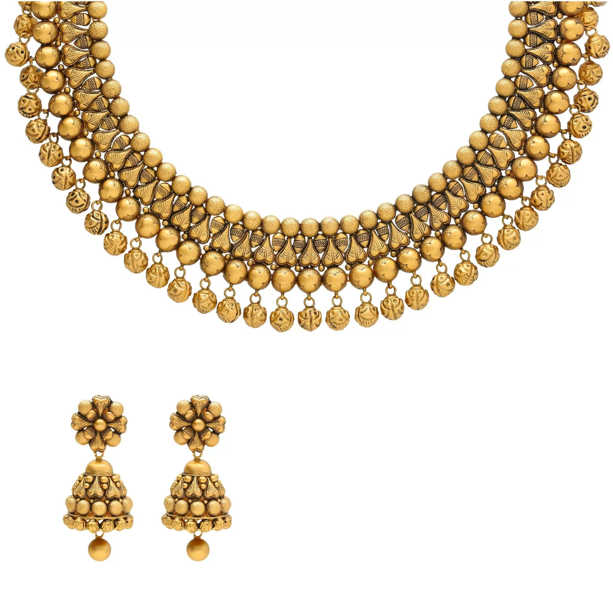 22K Yellow Gold Antique Necklace and Earrings Set