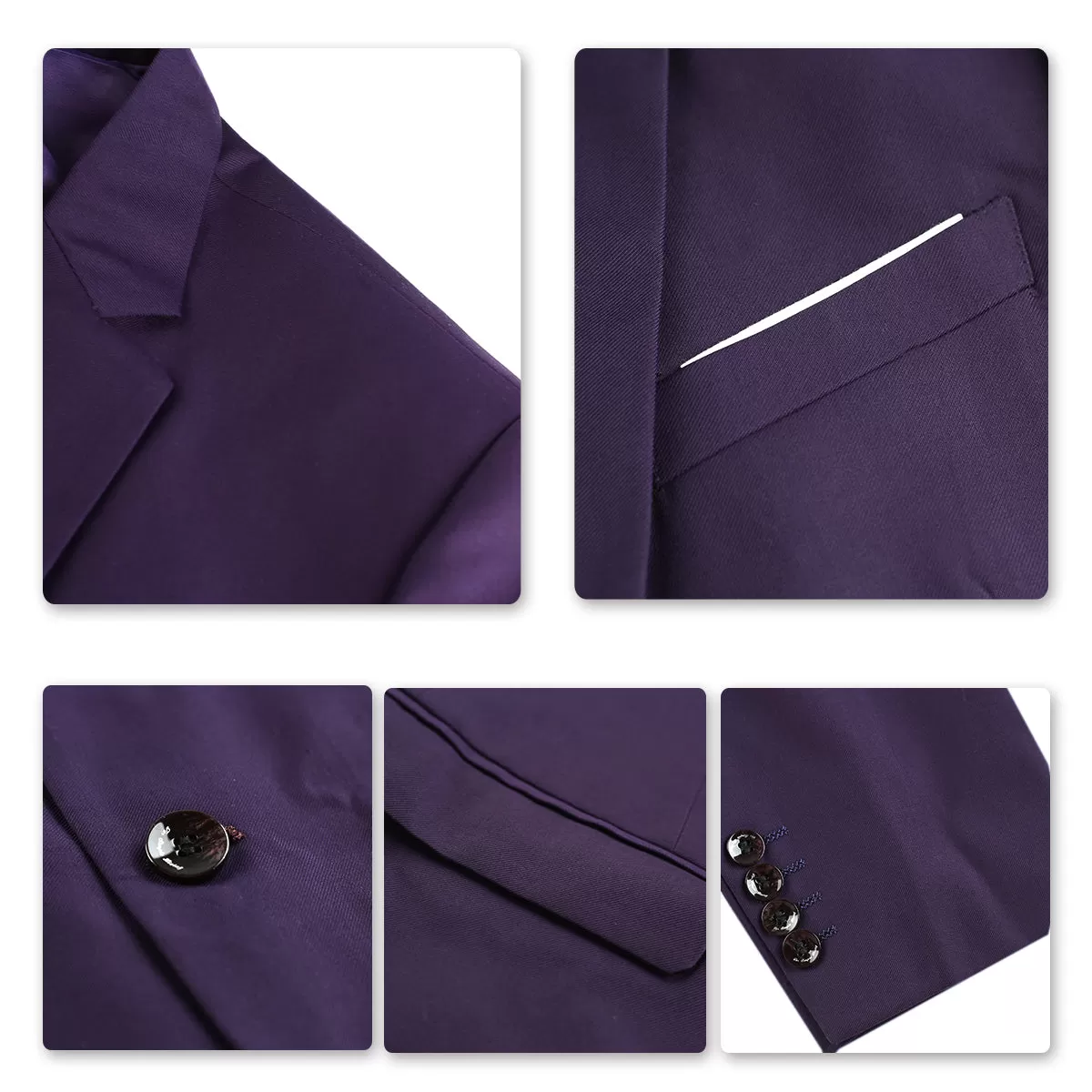 3-Piece Slim Fit Classic Casual Violet Purple Suit