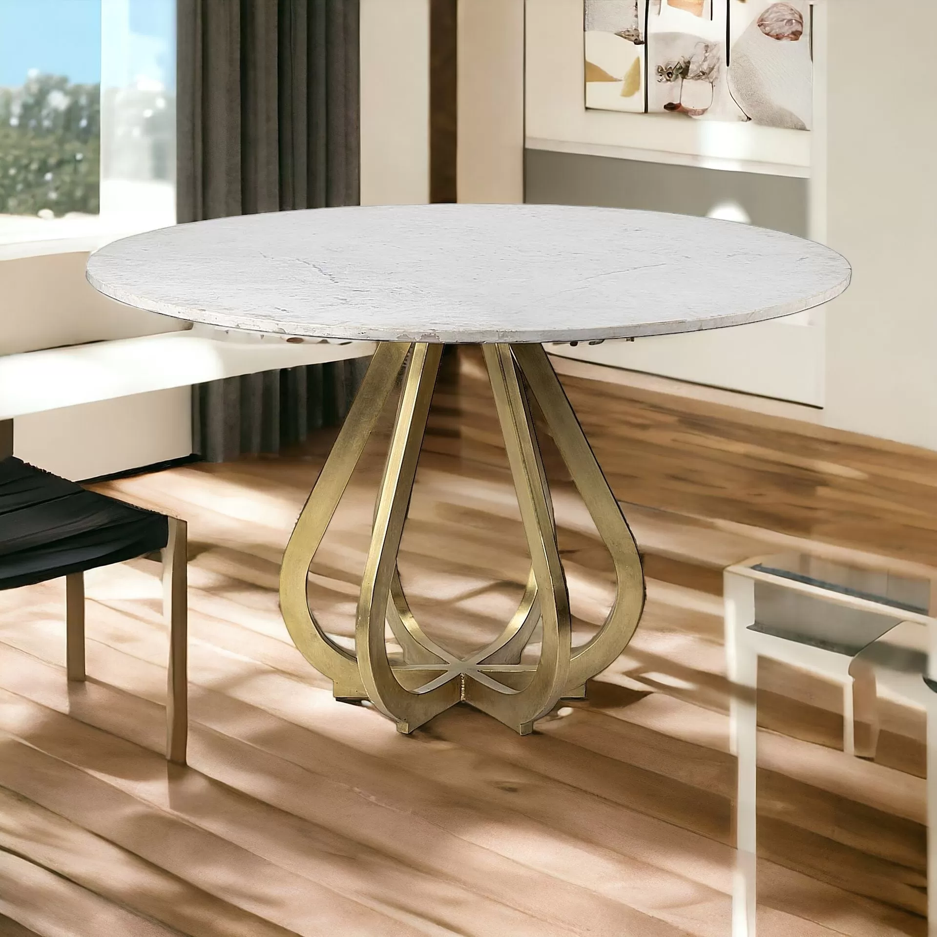 48 Marble Top With Gold Metal Base Dining Table