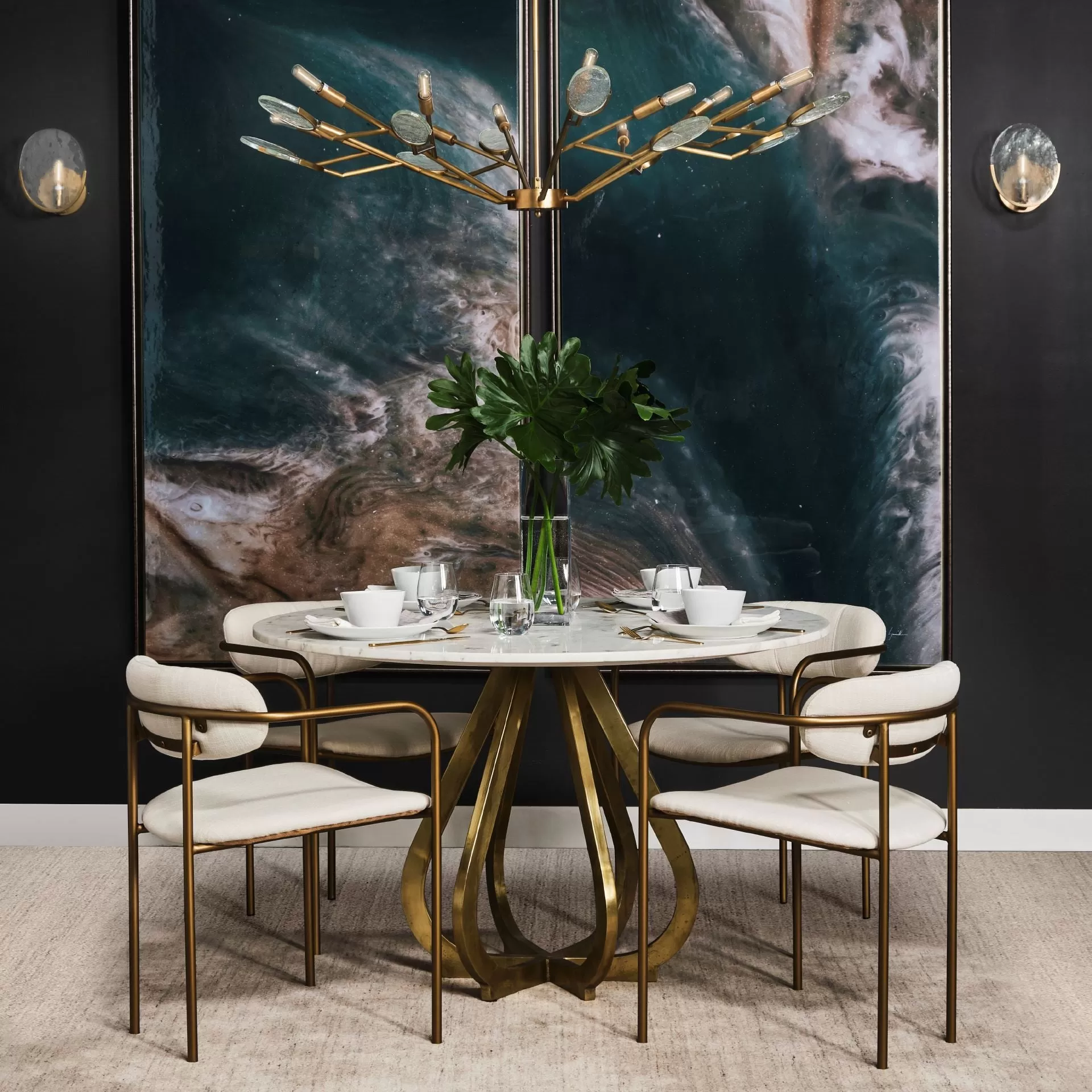 48 Marble Top With Gold Metal Base Dining Table