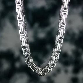 8mm Large Stainless Steel Byzantine Chain in White Gold