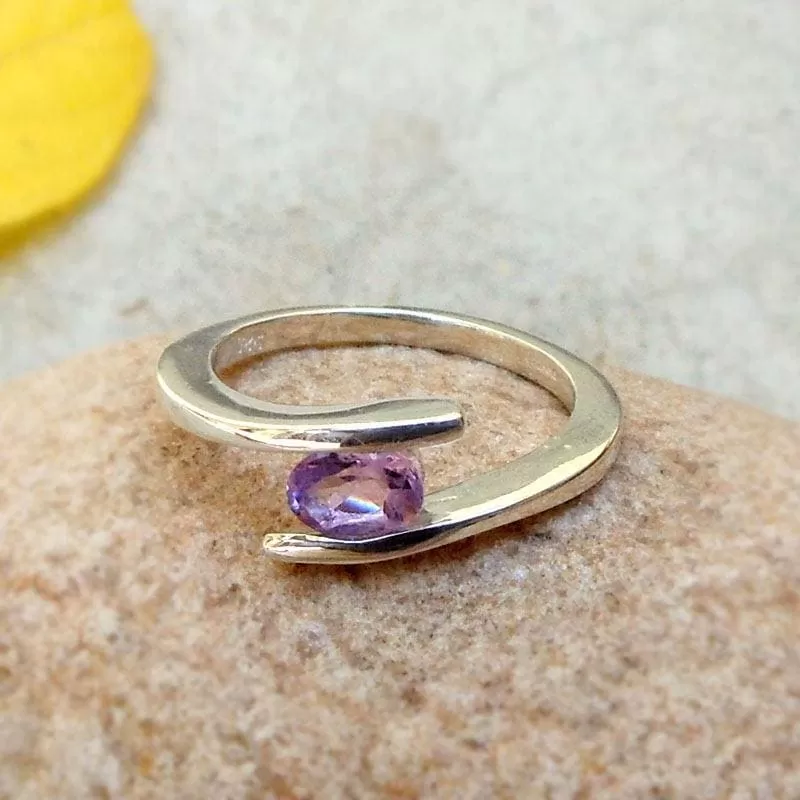 925 Silver Amethyst Ring February birthstone Purple Amethyst Oval Ring Boho Ring Amethyst Jewelry