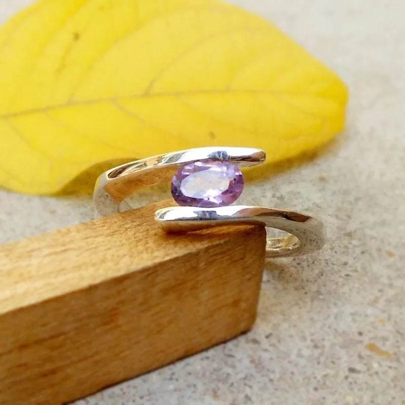 925 Silver Amethyst Ring February birthstone Purple Amethyst Oval Ring Boho Ring Amethyst Jewelry