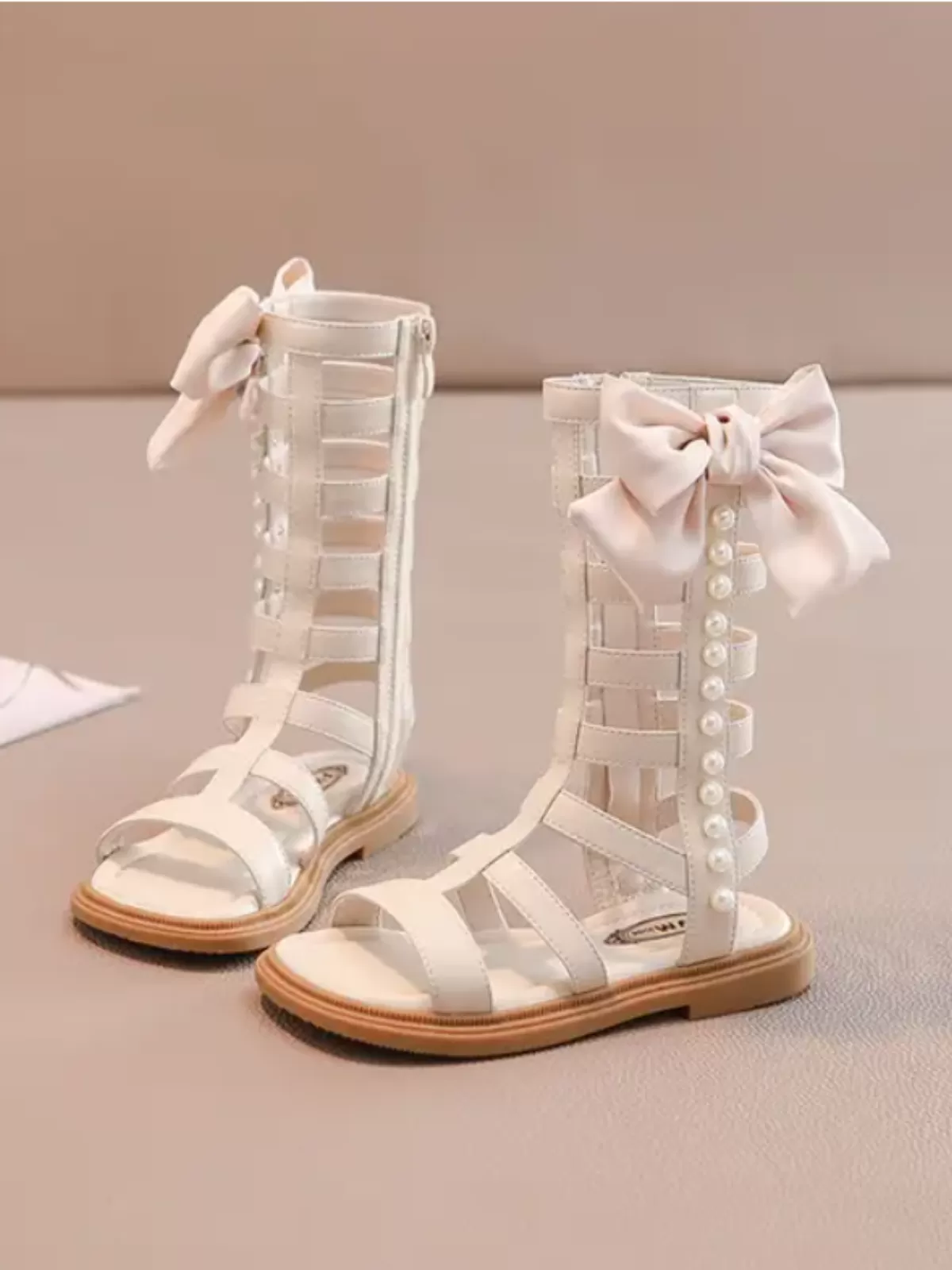 Adorable Girls' Bow-Embellished Gladiator Sandals with Pearls By Liv and Mia