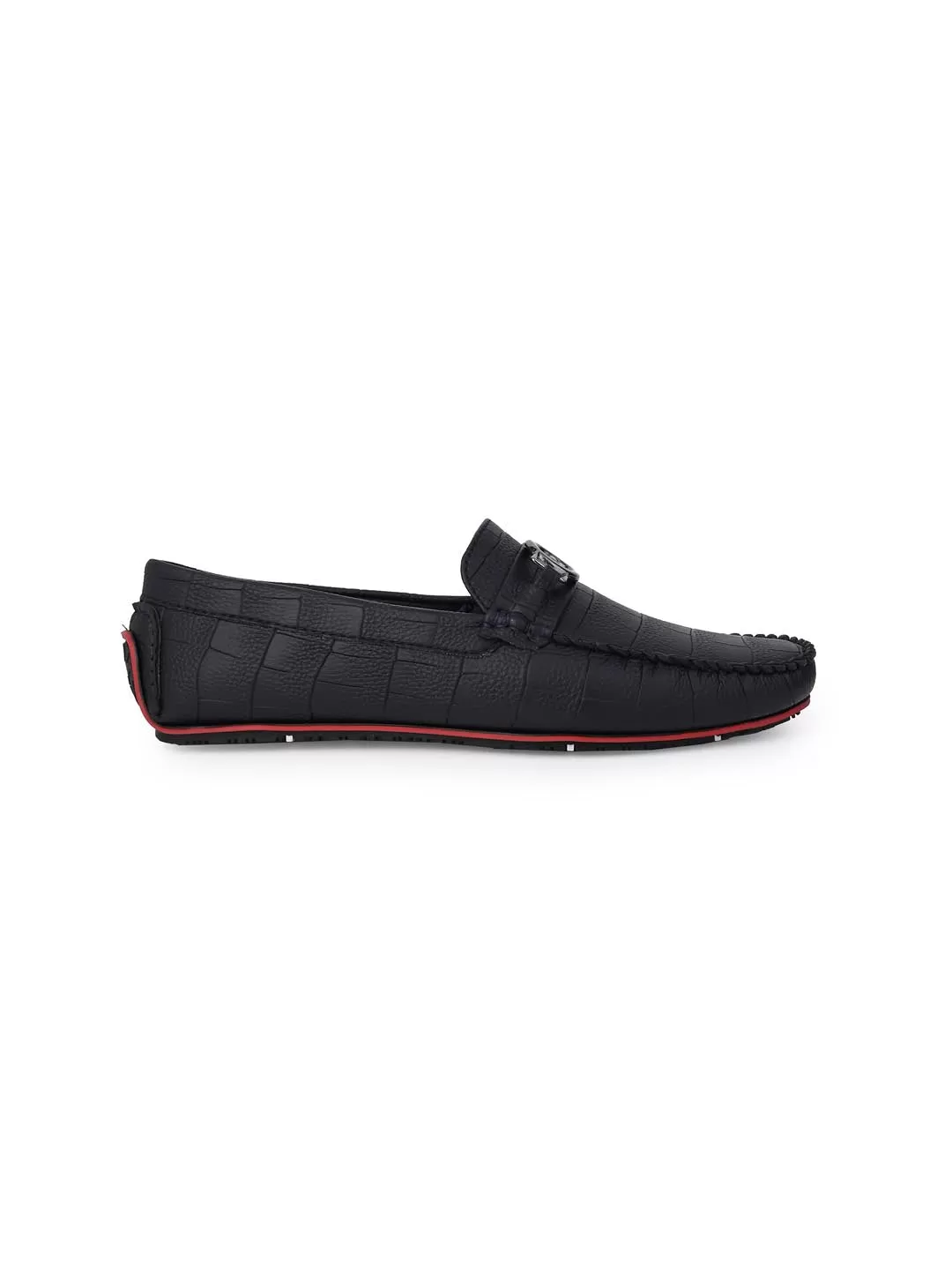 Alberto Torresi Black Round Toe Loafers With Metal Accent