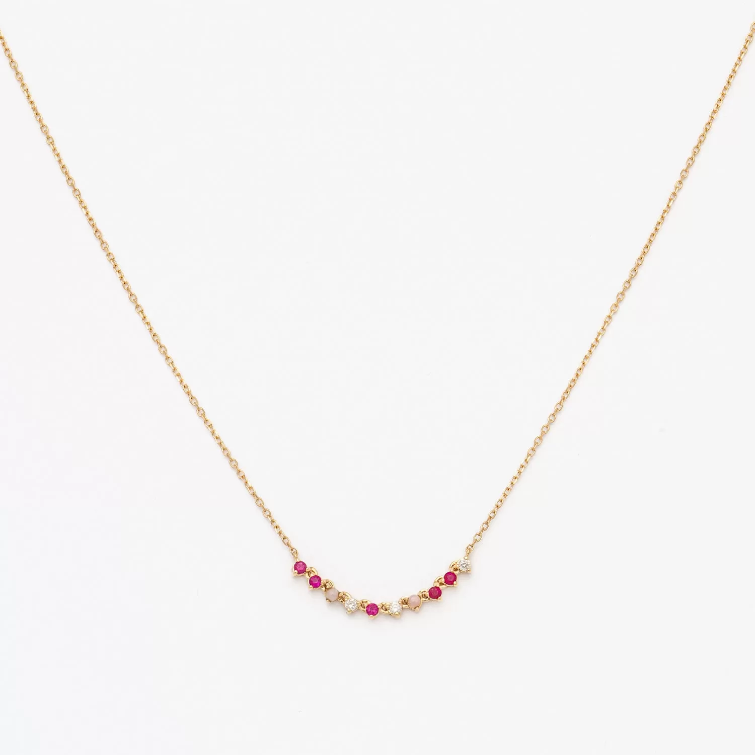 Amalfi Ruby and Diamond and Pink Opal Rounds Chain Necklace