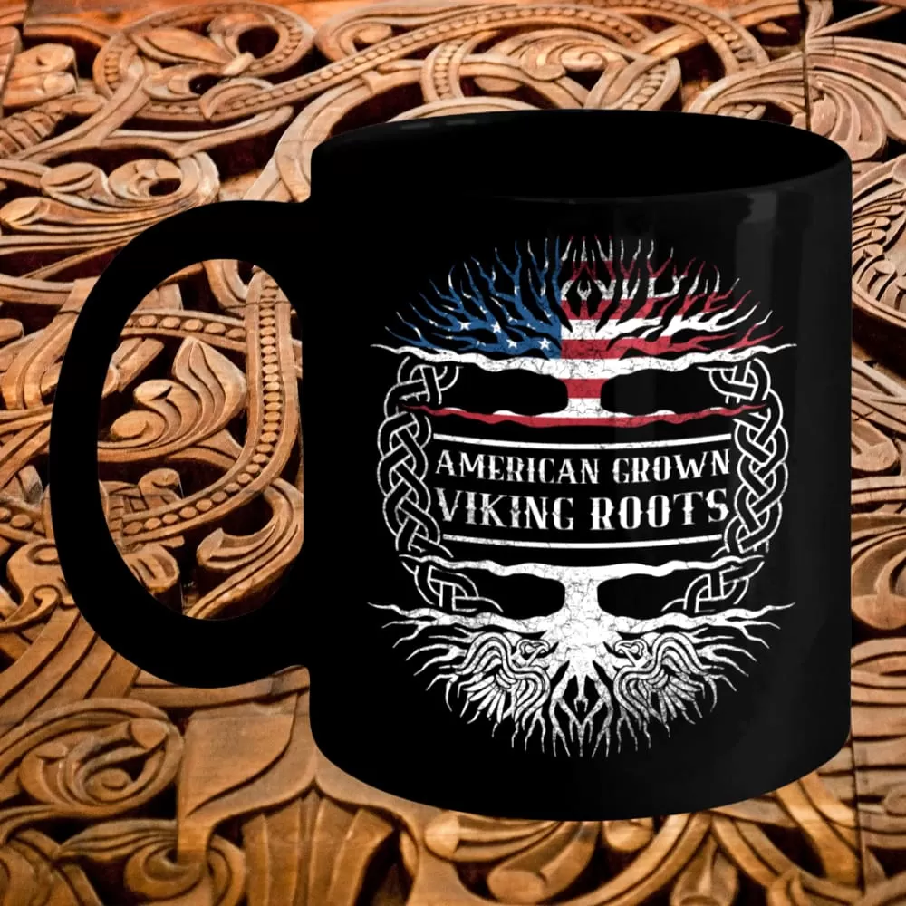 American Grown Viking Roots Black Mug