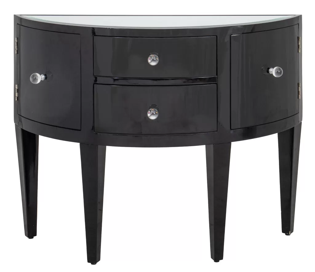 Art Deco Style Black Lacquered Demilune Cabinet