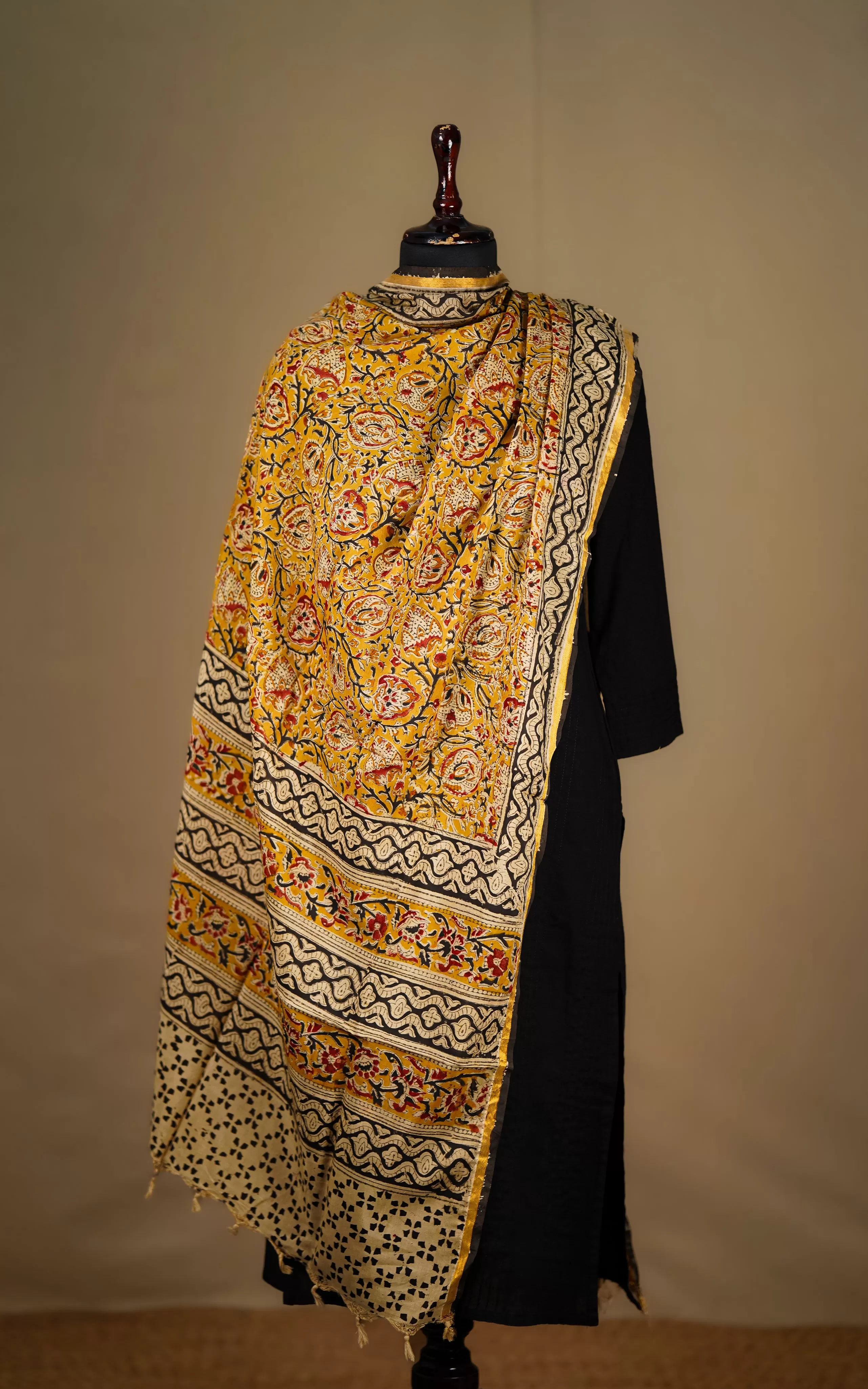 Art Silk Hand Blocked Kalamkari Dupatta 129IOS27