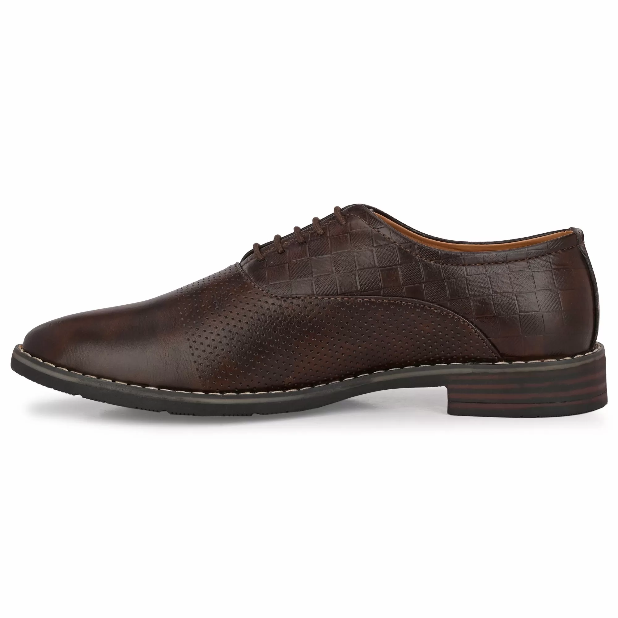 Attitudist Unisex Handcrafted Oxford Brown Formal Laceup Derby Shoes With Textured Upper Material