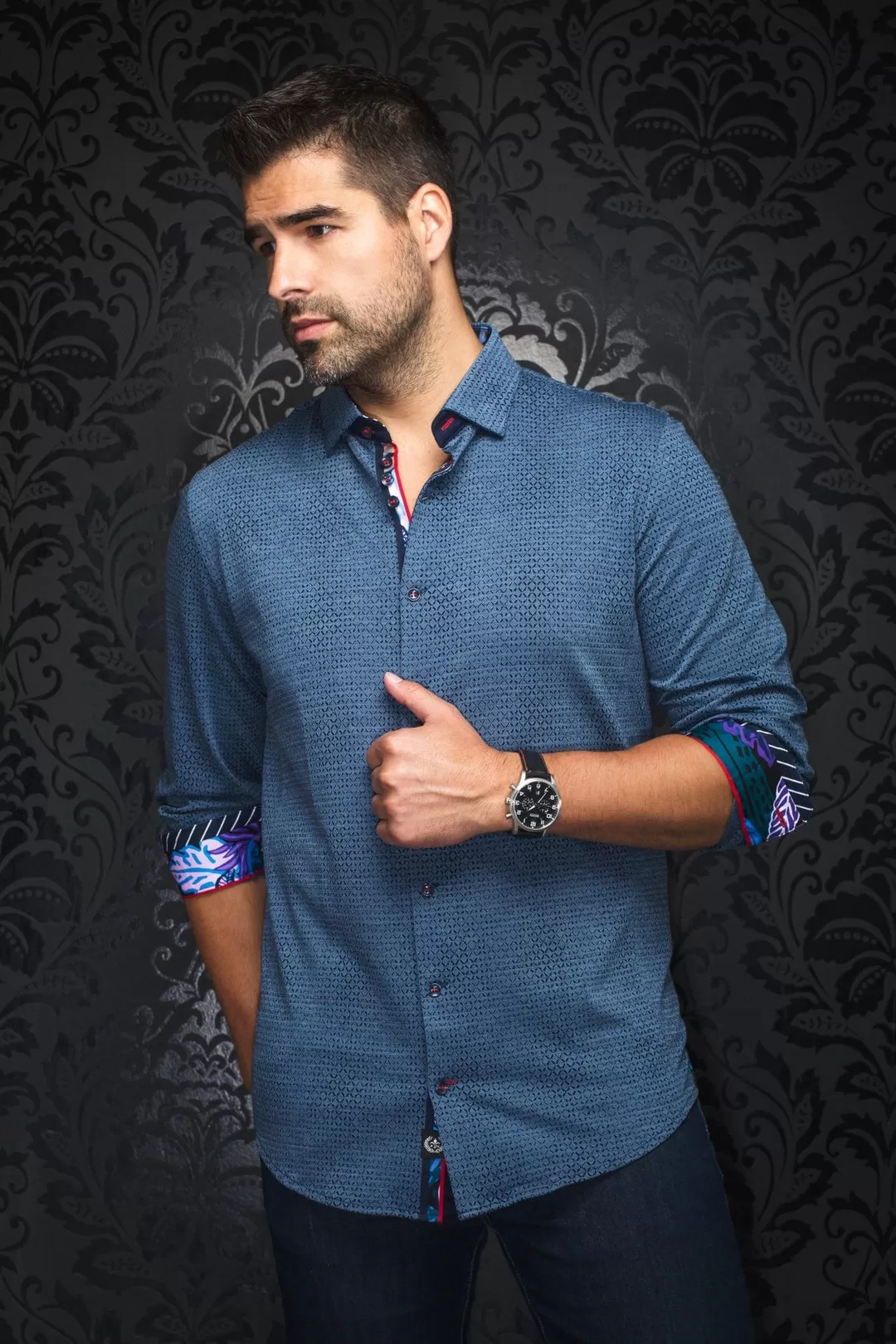 Au Noir Stretch Shirt | Zola Med Blue