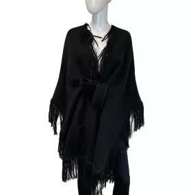 Balmain Pristine Tie Up Poncho Belt and Fringe Black 34 US 2 PRISTINE