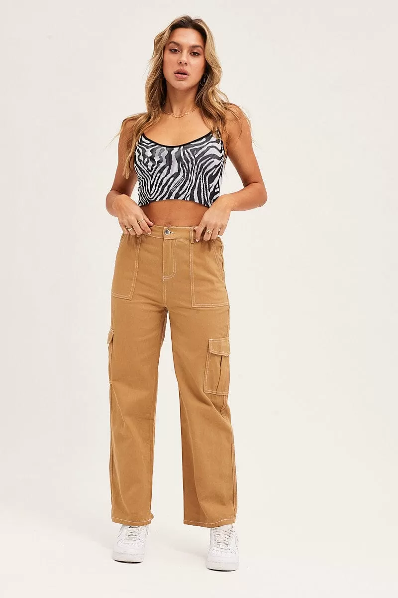 Beige Cargo Pants Out Pocket