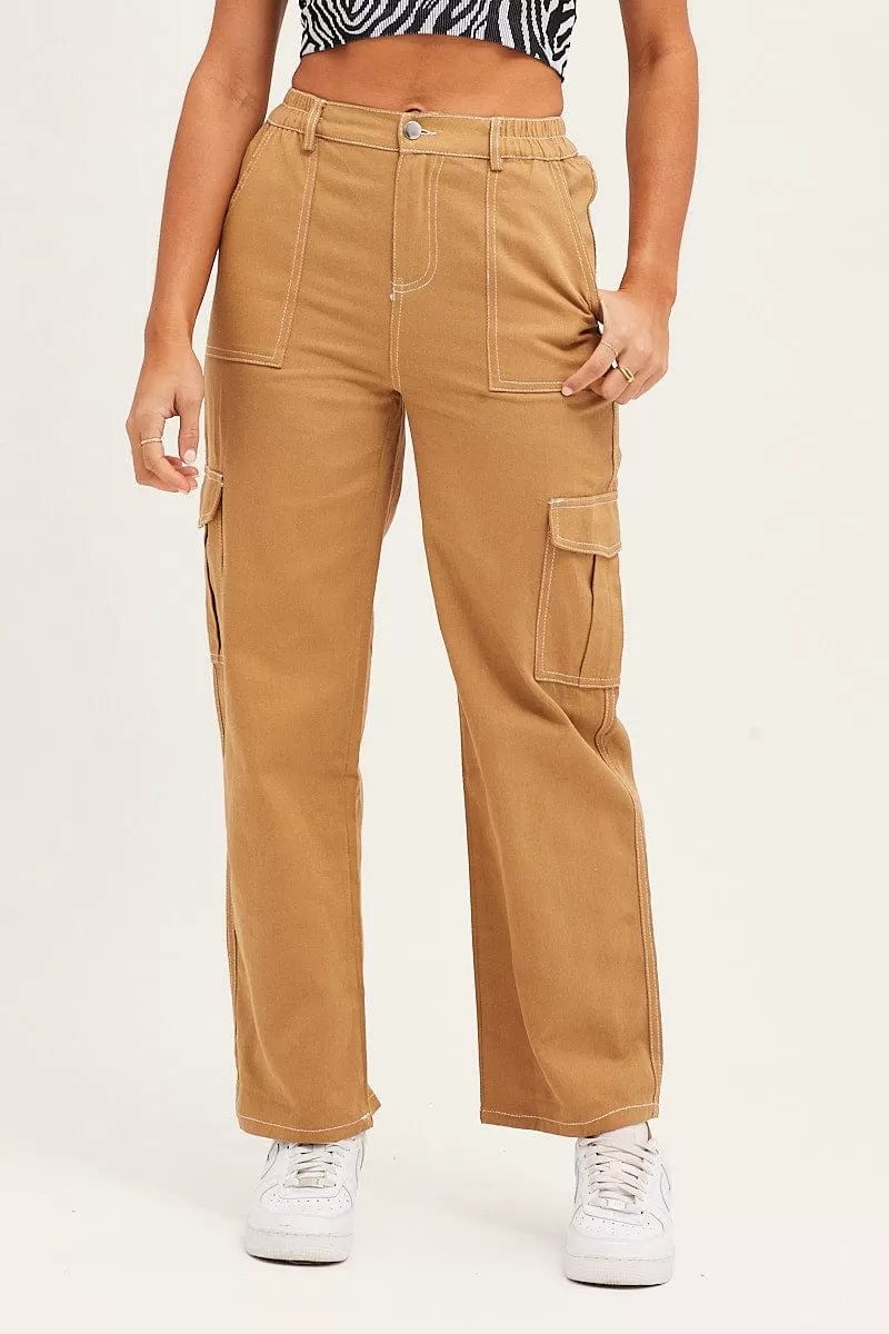 Beige Cargo Pants Out Pocket