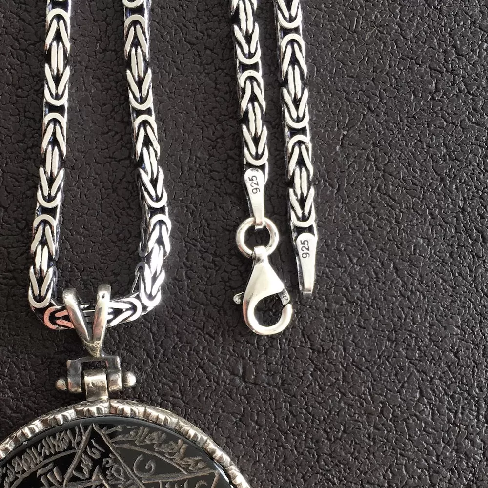 Black Onyx Pendant Sterling Silver 925 Kings Chain Necklace Handengraved Seal of Solomon Talisman Amulet