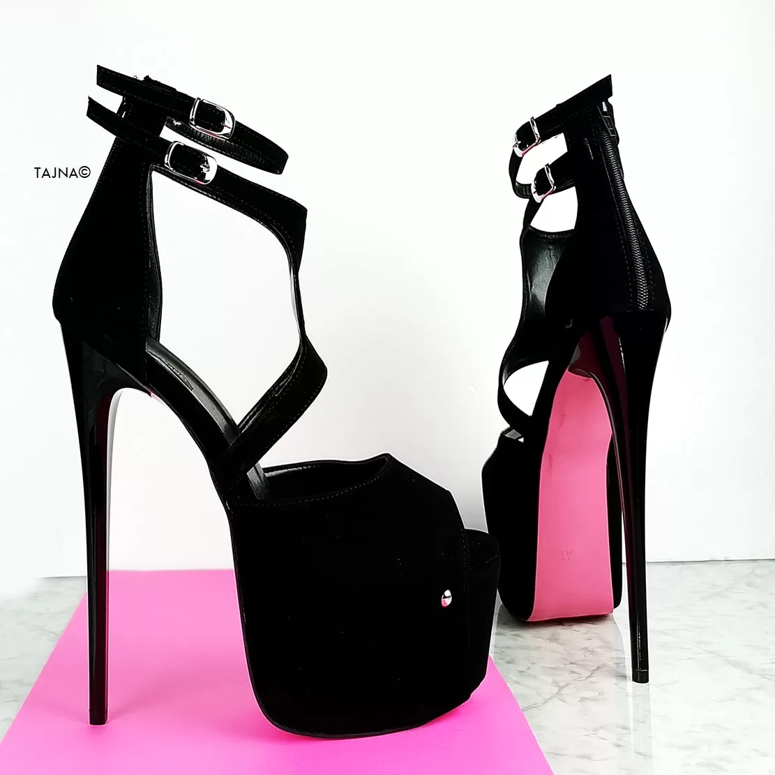 Black Suede Designer Strap Heels