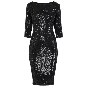 Black Velour Big Sequin Wiggle Dress