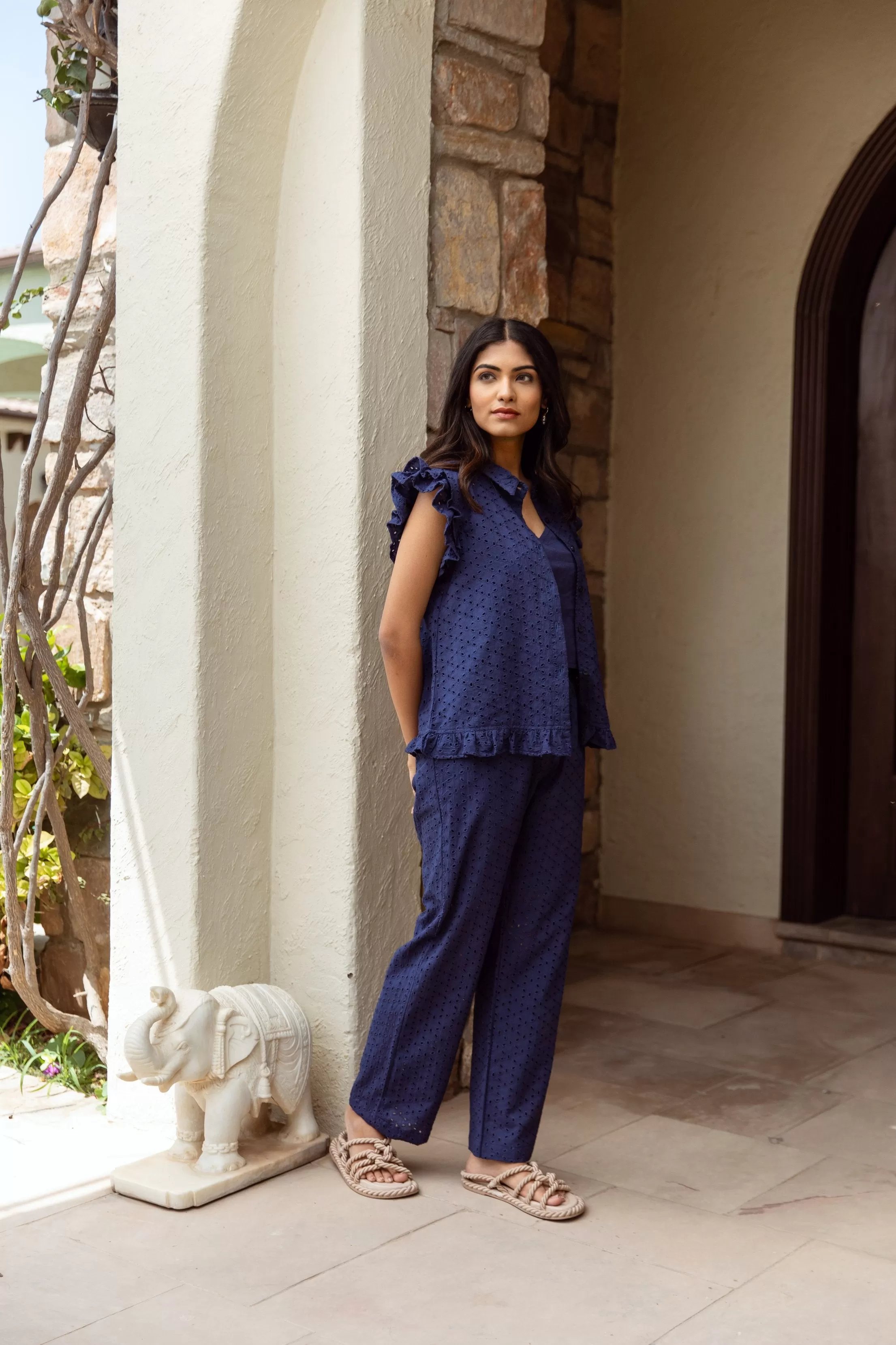 blue cotton schiffly co-ord set