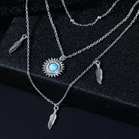 Boho Star Moon Sun Silver Multi-layer Chain Necklace