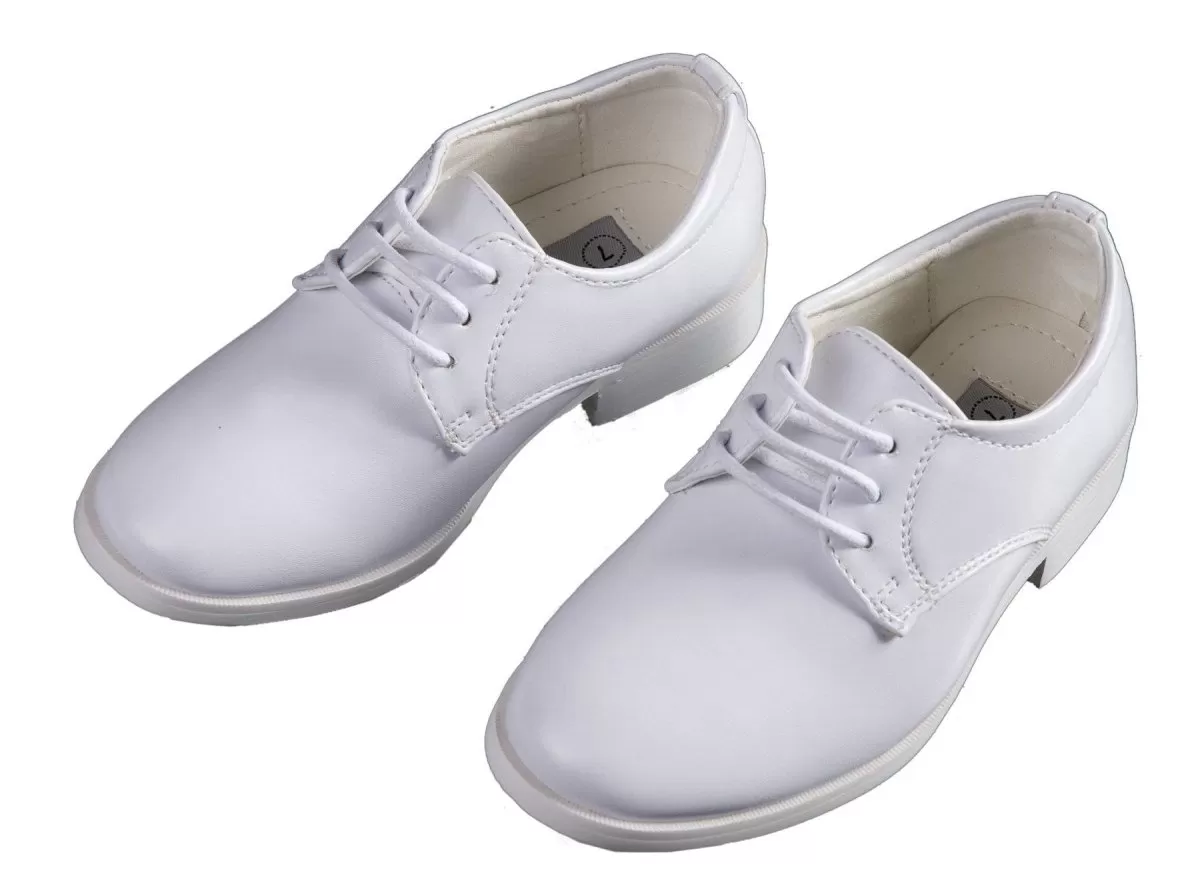 Boys Matte White Round Toe Dress Shoe