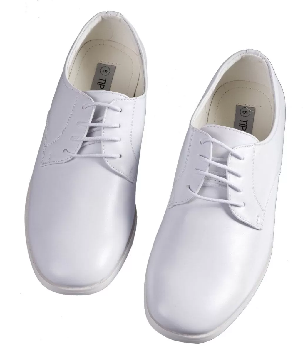 Boys Matte White Round Toe Dress Shoe