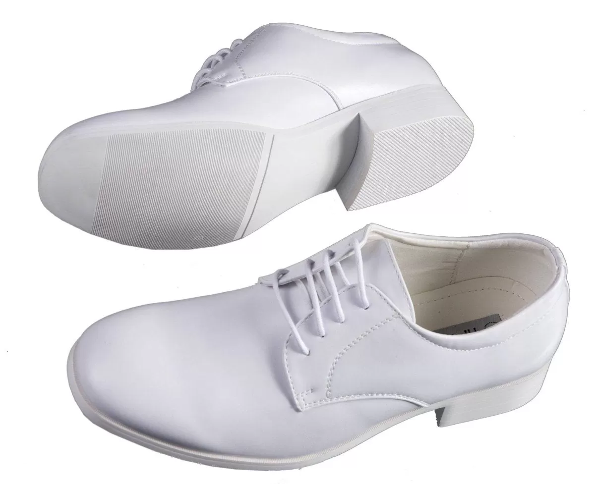 Boys Matte White Round Toe Dress Shoe