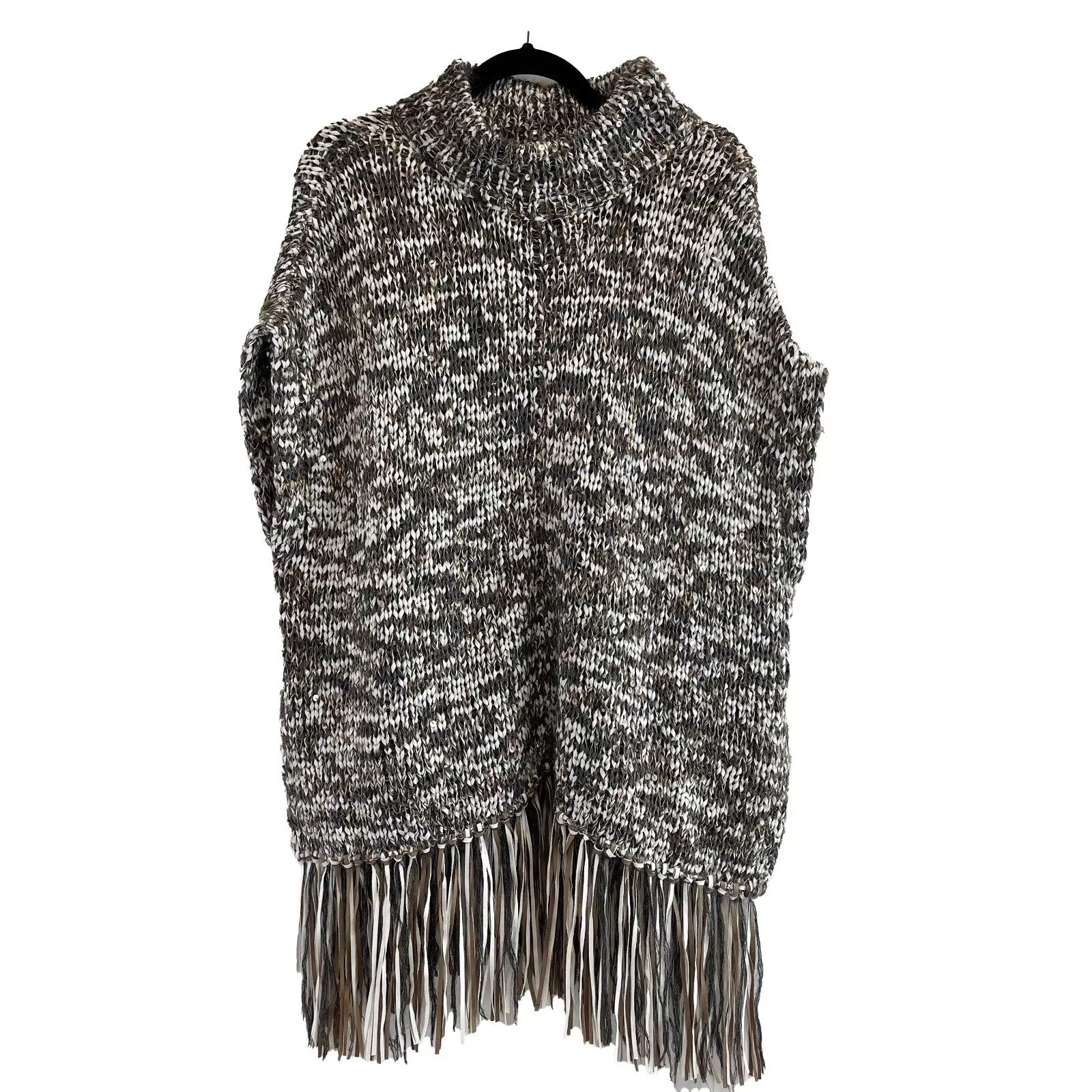 Brunello Cucinelli - Pristine - Poncho Fringe Turtleneck Sweater Coat Medium M