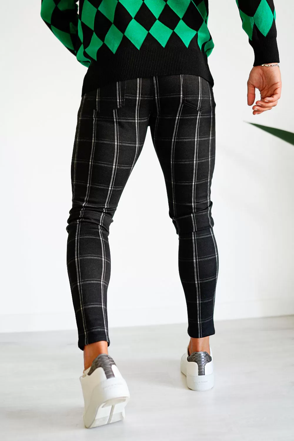 Buy $80 Free Shipping Men's Black Plaid Skinny Pants