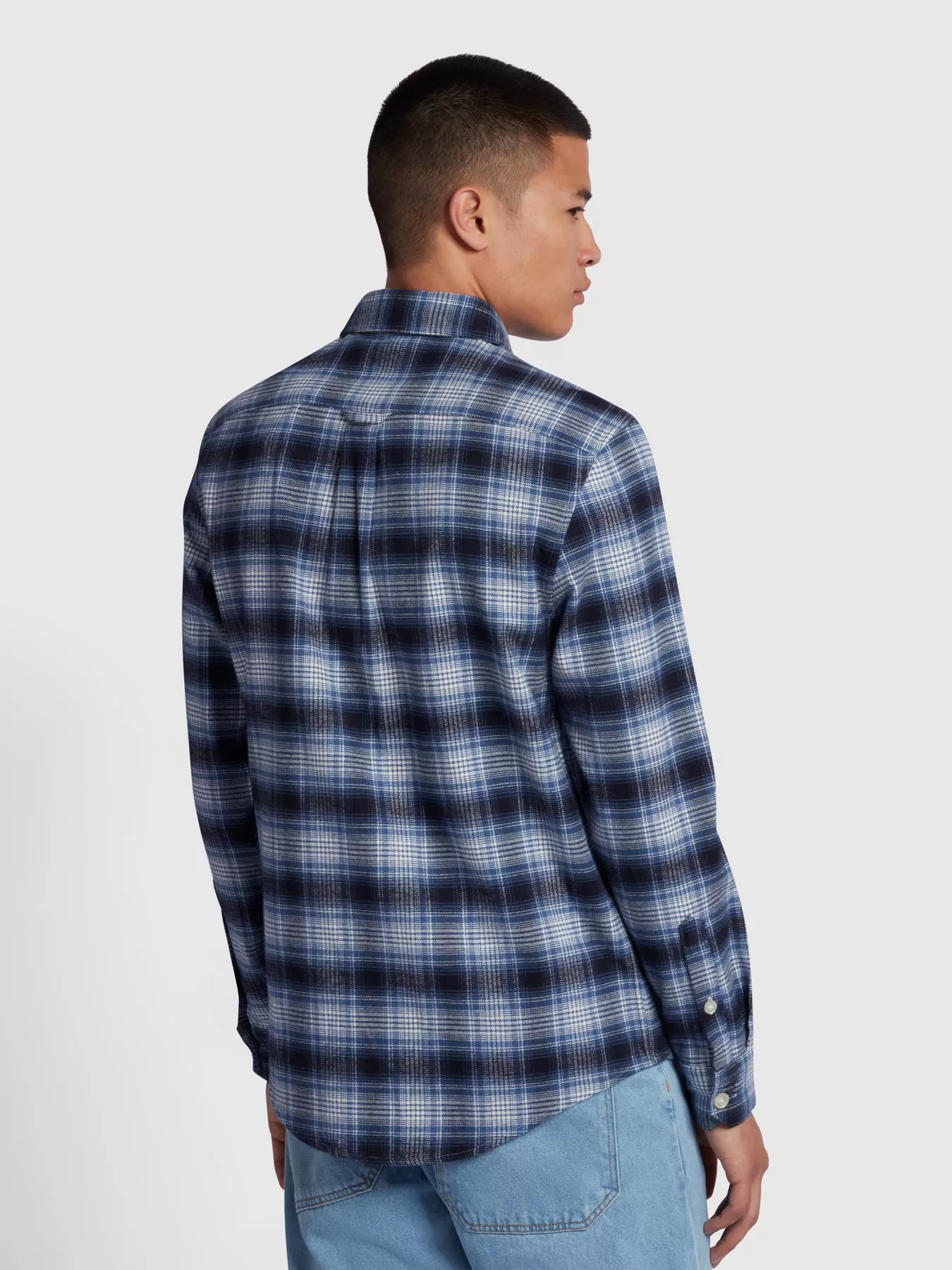 Calabria Casual Fit Ombre Check Shirt In Steel Blue