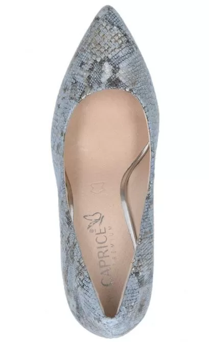 Caprice Ladies Sky Blue Snake Court Shoe 22416-913