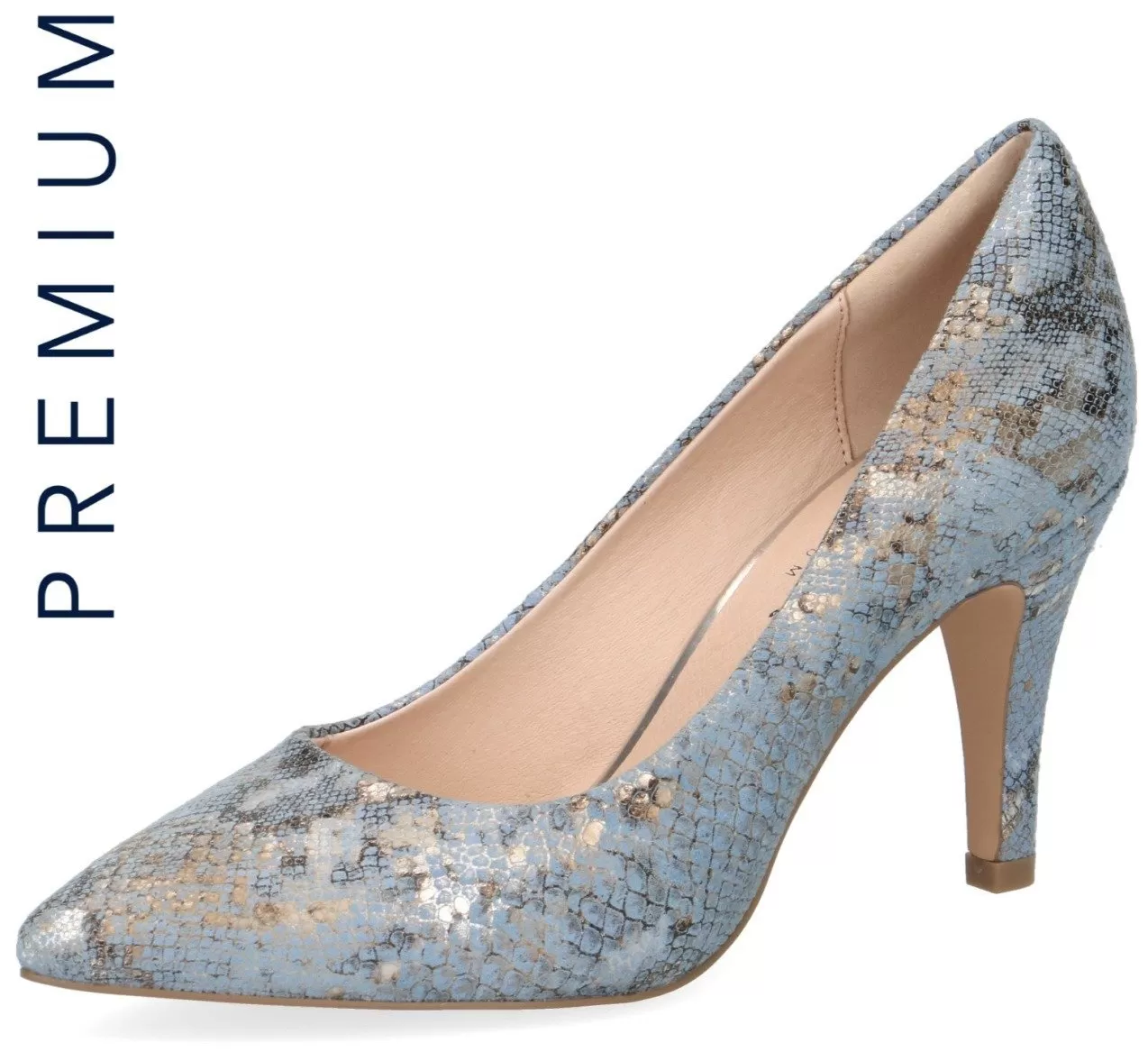 Caprice Ladies Sky Blue Snake Court Shoe 22416-913