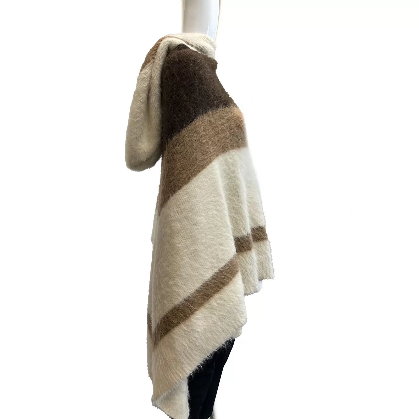 Celine RARE RUNWAY Alpaca Striped Baja Poncho Brown Cream XS