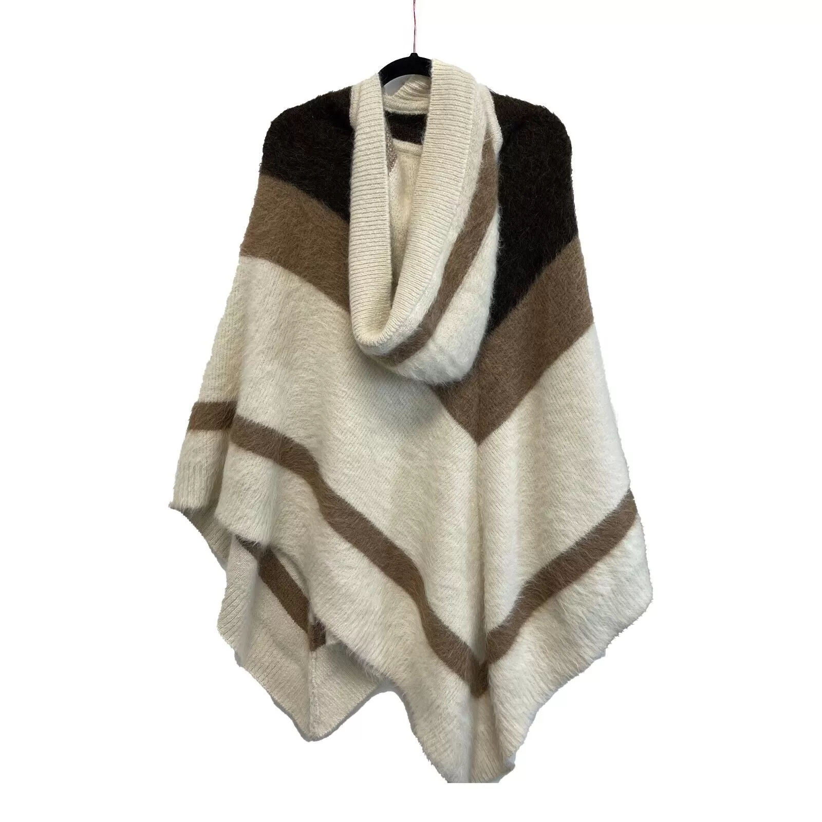 Celine RARE RUNWAY Alpaca Striped Baja Poncho Brown Cream XS