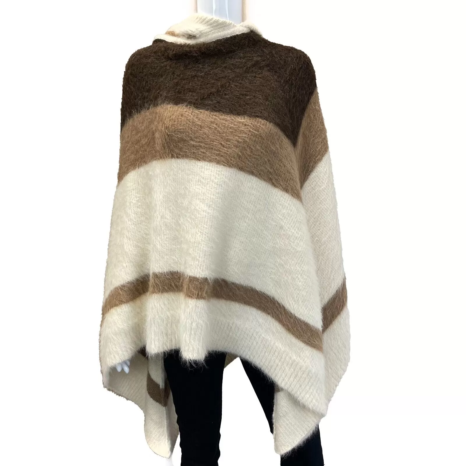 Celine RARE RUNWAY Alpaca Striped Baja Poncho Brown Cream XS