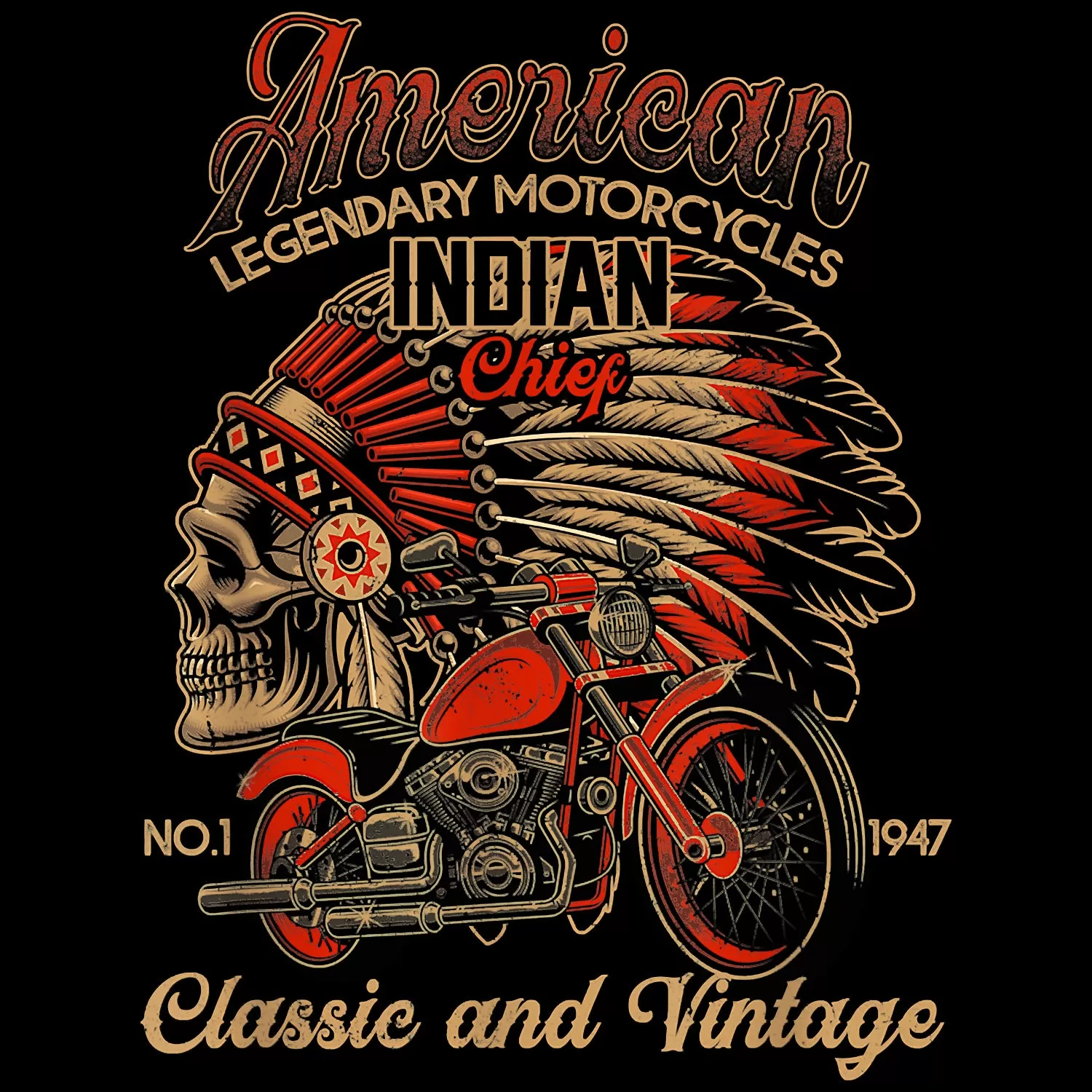 Classic And Vintage American Legendary Motorcycles Indian Chief for Old Biker T-Shirt