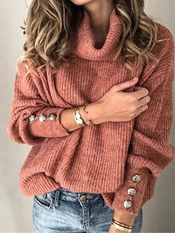 Cozy Turtleneck Ribbed Knit Sweater for Women