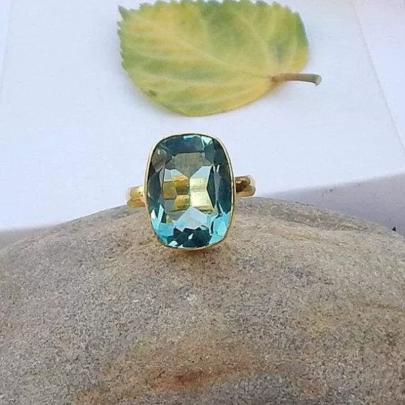 Cushion Cut Green Apatite Quartz 925 Sterling silver Ring, 22K Yellow Gold Filled, 22K Rose Gold Filled Ring