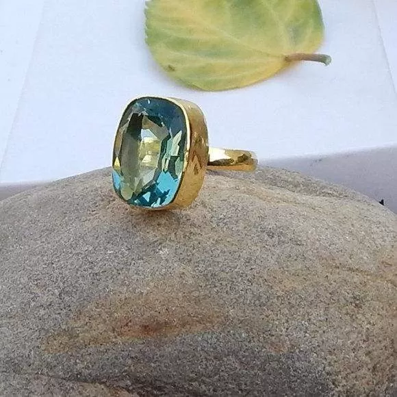 Cushion Cut Green Apatite Quartz 925 Sterling silver Ring, 22K Yellow Gold Filled, 22K Rose Gold Filled Ring