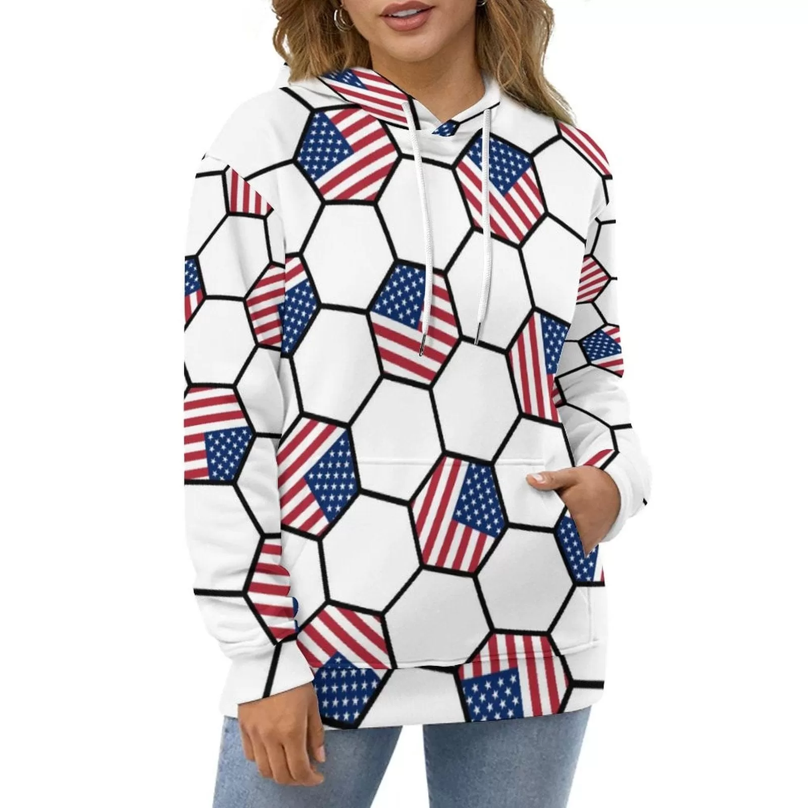 Custom Hoodie With National Flag Over Size Hooded Pullover Personalized Hexagon Pattern Loose Hoodie Top Outfits For World Cup 2022