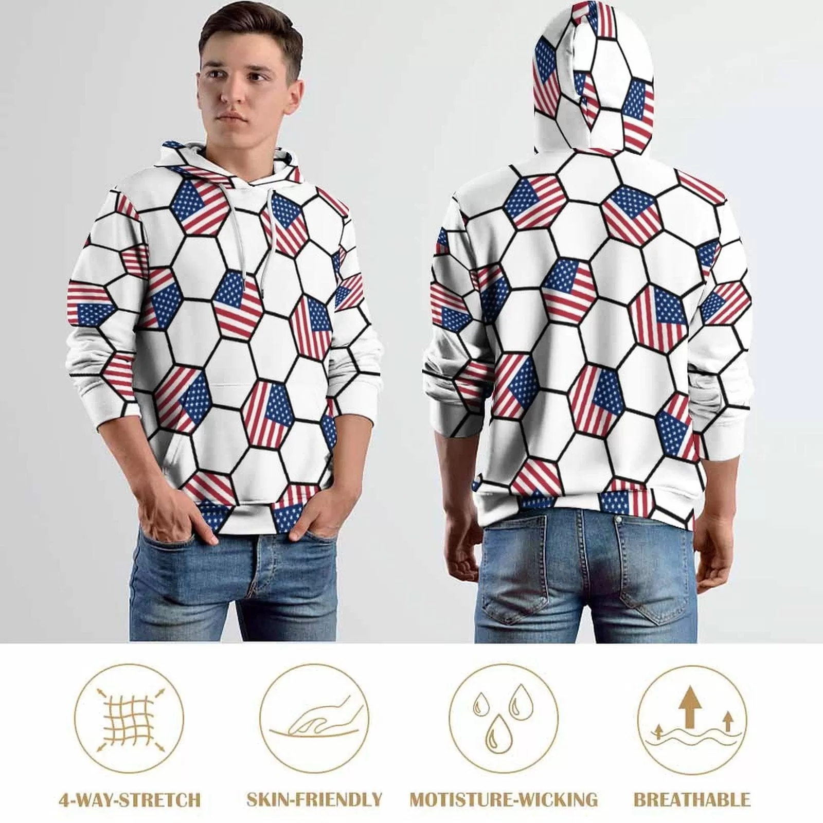 Custom Hoodie With National Flag Over Size Hooded Pullover Personalized Hexagon Pattern Loose Hoodie Top Outfits For World Cup 2022