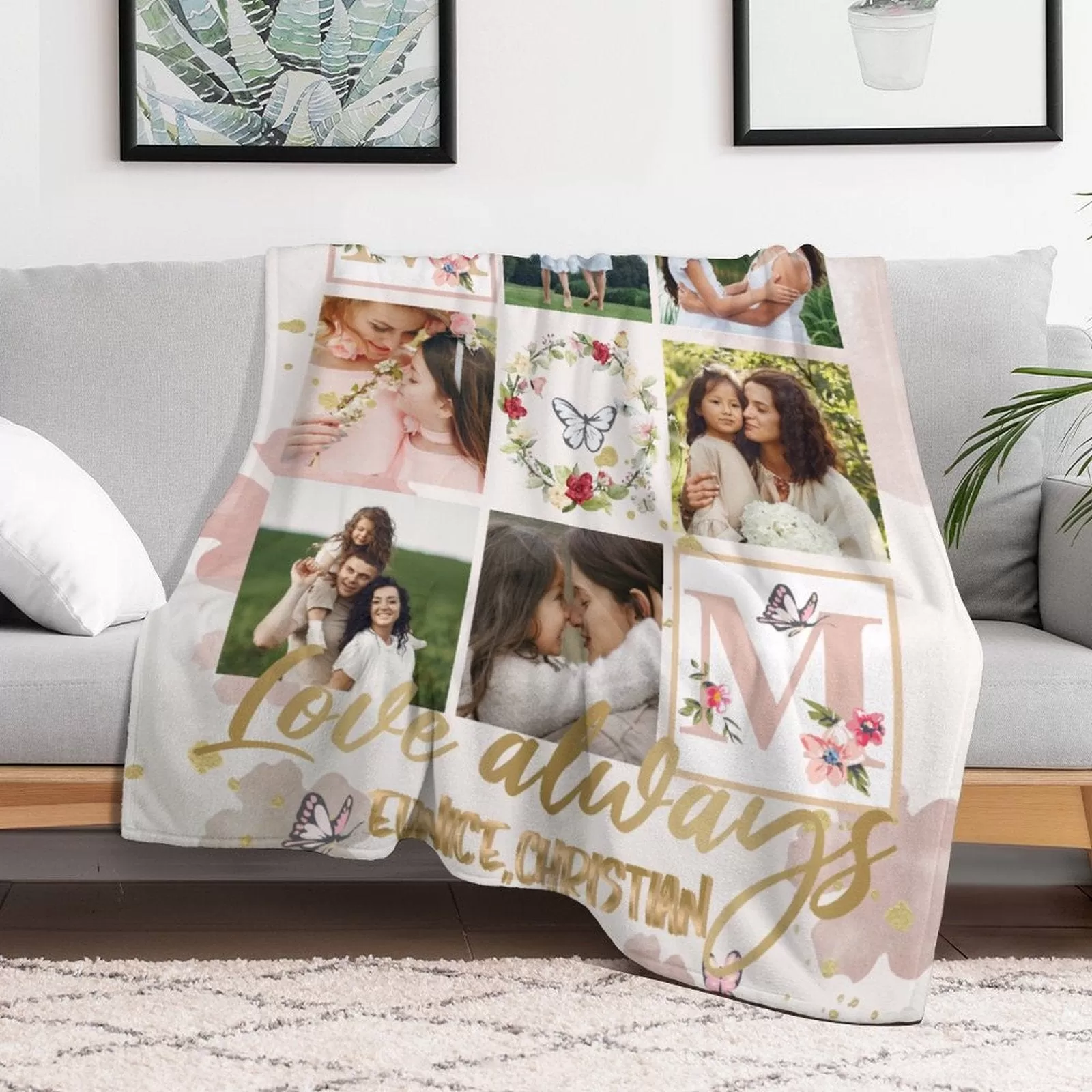 Custom Photo&Name Flowers Mom Anti-pilling Flannel Blanket Personalized Mother's Day Blanket Gifts For Best Mom And Grandma