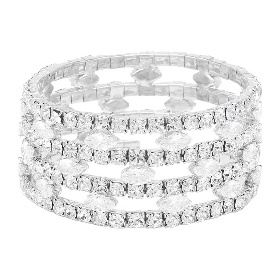 CZ Marquise Stone Accented Stretch Evening Bracelet